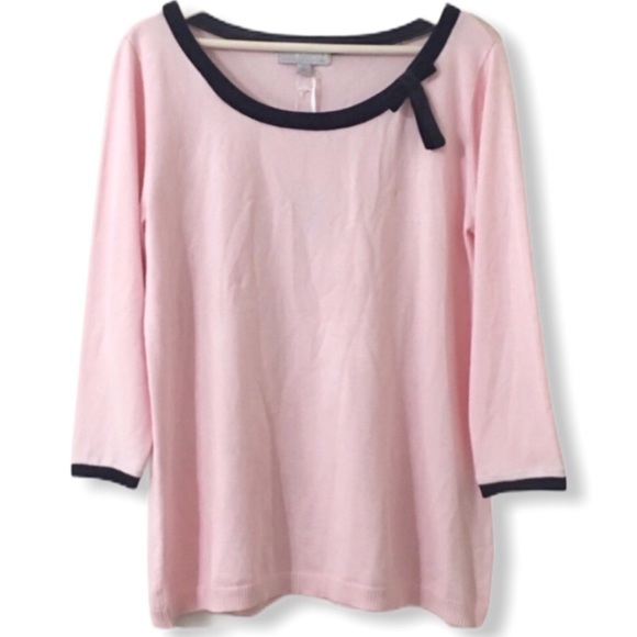 Carolyn Taylor Pink Velvet Bow & Trim Sweater - Picture 1 of 8